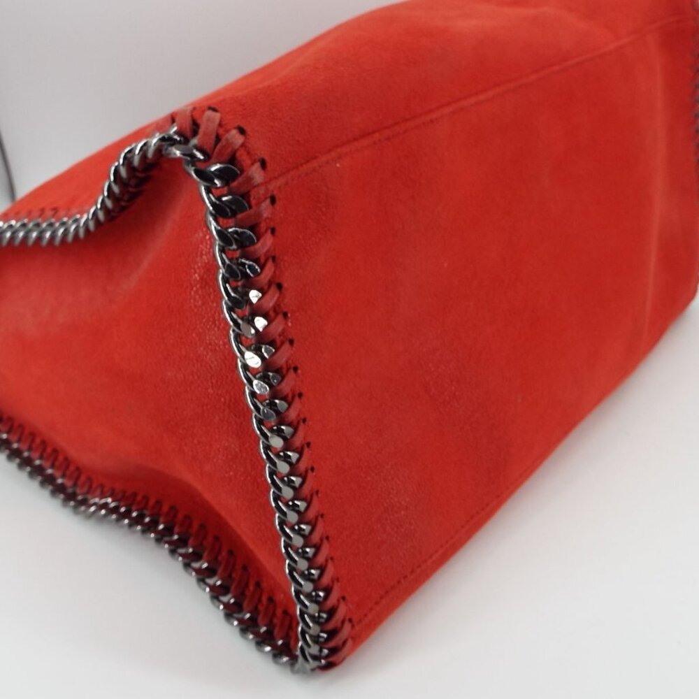 Stella McCartney Falabella Red Satchel Tote Bag Silver Tone Chain Trim Italy - Picture 7 of 14